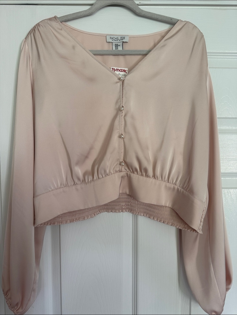 Rachel Zoe Light Blush Pink Cropped V-Neck Button-Front Top